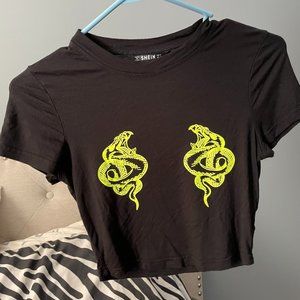 black crop top with snake detailing